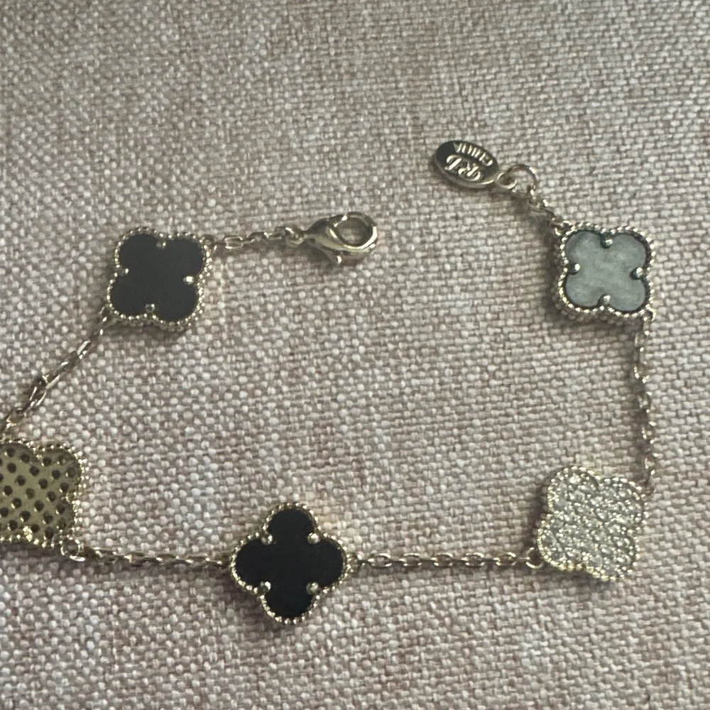 Gold-Tone Clover Link Bracelet‎ with Black and Mother-of-Pearl Accents